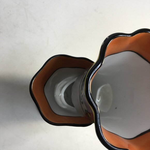 Noritake Art Deco Vase Design 3 Chamber Tulip Yellow Orange Blue Lusterware 7in - Picture 8 of 16